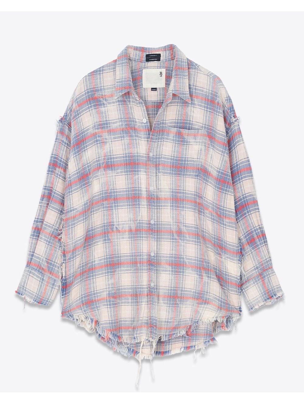 NWT R13 Shredded Seam Drop Neck in Ecru/Blue/Red Plaid Size XS